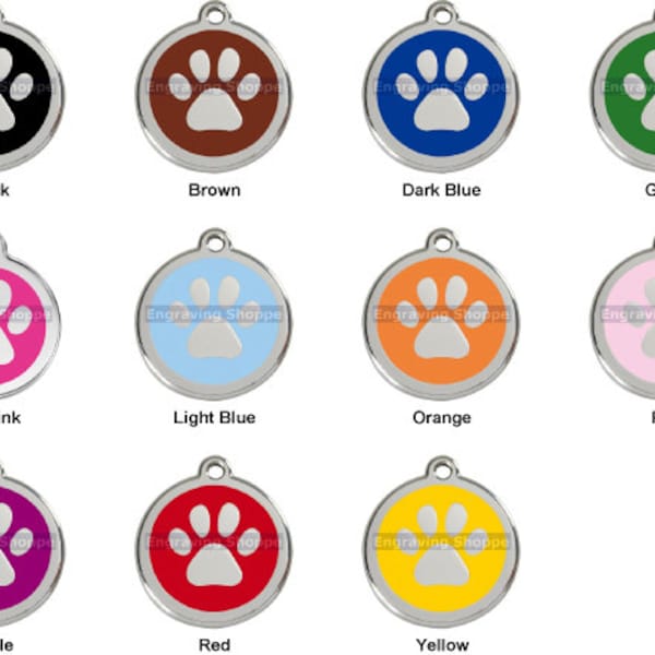 Paw Print Enamel and Stainless Steel Personalized Custom Pet Tag with LIFETIME GUARANTEE ID Tag Dog Tags and Cat Tags Free Engraving