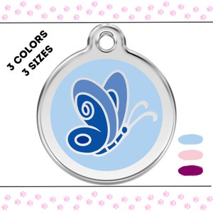 Personalized Butterfly Pet ID Tag for Dogs and Cats - Custom Engraved Enamel and Stainless Steel Tag - Durable, Waterproof, Unique Design