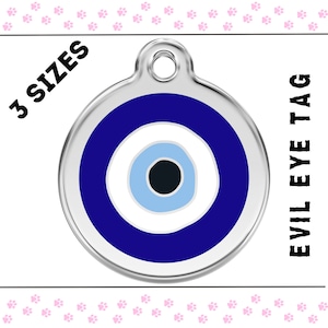 Personalized Stainless Steel & Enamel Pet ID Tag - Custom Engraved Evil Eye Dog Tag for Pets - Durable, Waterproof, Unique Pet Name Tag