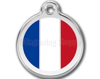 French Flag Enamel and Stainless Steel Personalized Custom Pet Tag with LIFETIME GUARANTEE ID Tag Dog Tags and Cat Tags Free Engraving