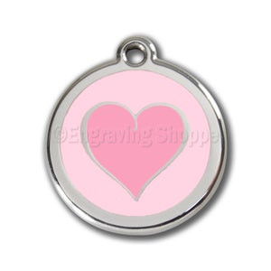 Pink 2 Tone Heart Enamel and Stainless Steel Personalized Custom Pet Tag with LIFETIME GUARANTEE ID Tag Dog Tags and Cat Tags Free Engraving