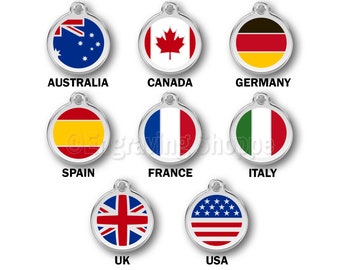 Flags Of The World  Enamel and Stainless Steel Personalized Custom Pet Tag LIFETIME GUARANTEE ID Tag Dog Tags and Cat Tags Free Engraving