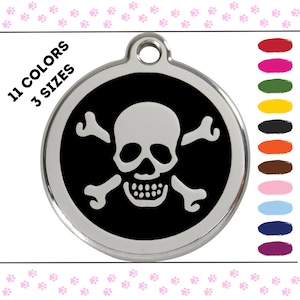 Skull & Crossbones Enamel and Stainless Steel Personalized Custom Pet Tag LIFETIME GUARANTEE ID Tag Dog Tags and Cat Tags Free Engraving