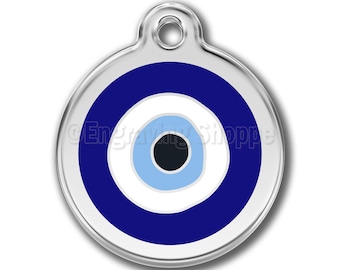 Evil Eye Enamel Stainless Steel Personalized Custom Pet Tag LIFETIME ID Tag Dog Tags and Cat Tags Free Engraving