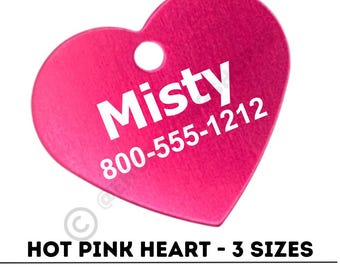 Heart Pet Tag Hot Pink for your cat or dog, Cat Collar Tag, Cat ID Tag, Dog Name Tag, Personalized Cat Collar Tag, Puppy Tag, Heart Pet Tag