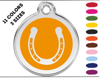 Horse Shoe Enamel and Stainless Steel Personalized Custom Pet Tag with LIFETIME GUARANTEE ID Tag Dog Tags and Cat Tags Free Engraving