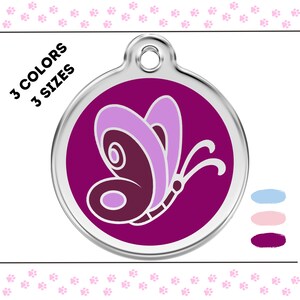 Personalized Butterfly Pet ID Tag for Dogs and Cats - Custom Engraved Enamel and Stainless Steel Tag - Durable, Waterproof, Unique Design