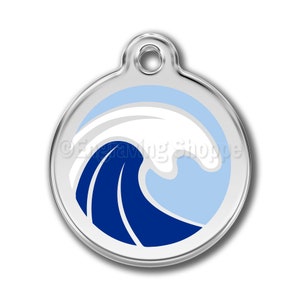 Ocean Wave Enamel and Stainless Steel Personalized Custom Pet Tag with LIFETIME GUARANTEE ID Tag Dog Tags and Cat Tags Free Engraving