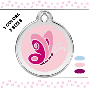 Personalized Butterfly Pet ID Tag for Dogs and Cats - Custom Engraved Enamel and Stainless Steel Tag - Durable, Waterproof, Unique Design