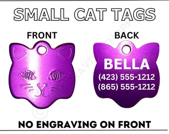Small Cat Tags, Personalized Cat tag, Cat Collar Tag, Cat ID Tags, Collar Name Tag, Cat Name Tag, Custom Cat Tag, Pet ID Tag, Engraved Tag