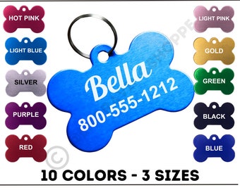 Engraved Dog Tag, Personalized Aluminum Pet Tag, Pet Name Tag, Pet ID, Small Dog Tag, Cat ID Tag, Bone Tag, Custom Pet Name Tag