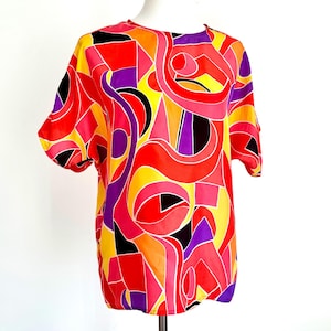 Vintage Printed Silk Top — Medium
