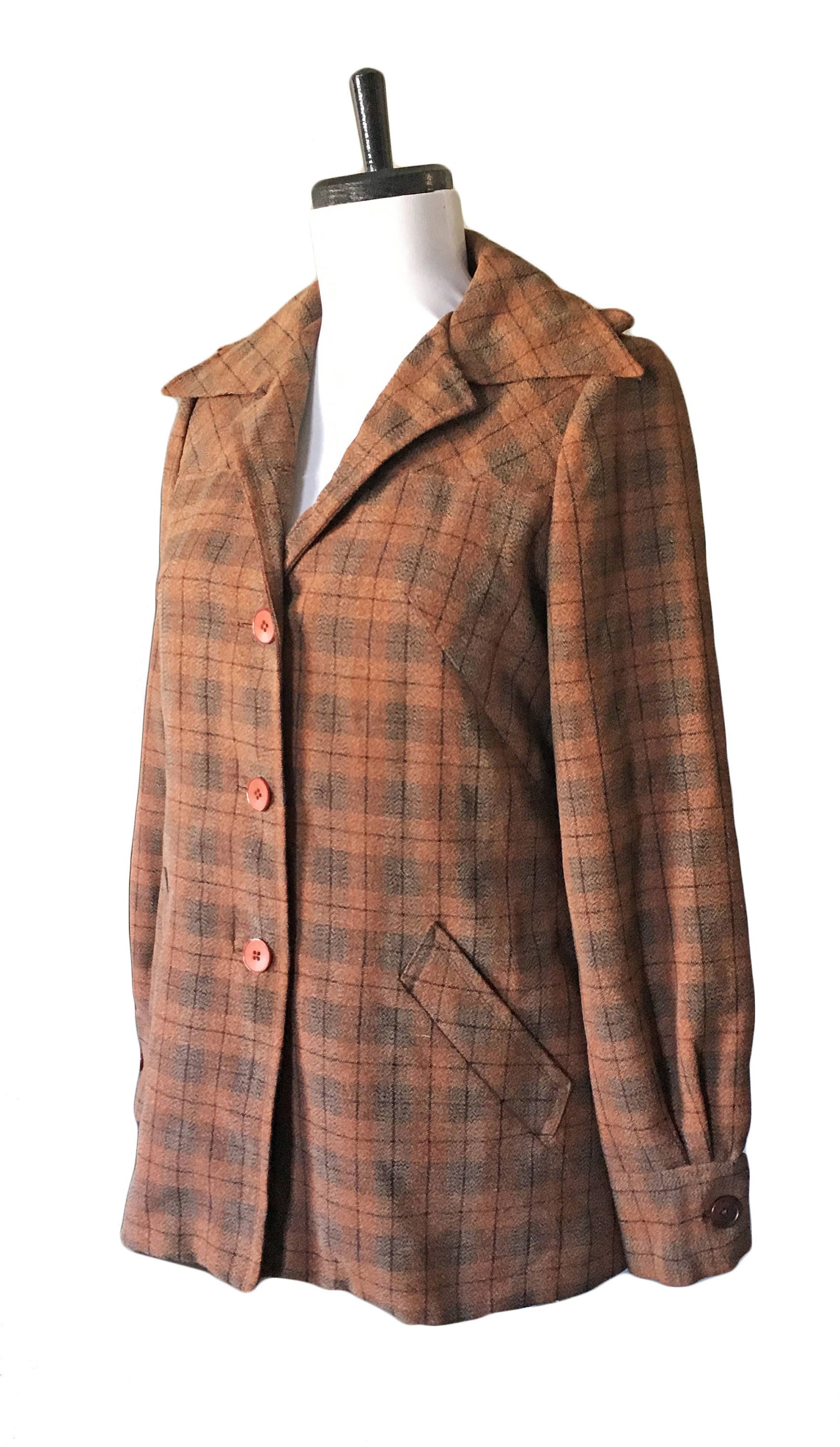 Vintage 1970s Plaid Brown Jacket XS/S | Etsy