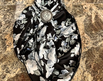 Black with white roses, cowboy wild rag