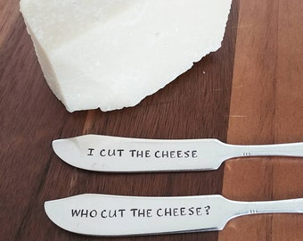 Who Cut The Cheese ? Knife | Gift Set | Cheese Knives | Cheese Cutter | Cheese Markers | Cheese Platter | Gift Under 40 | Hostess Gift
