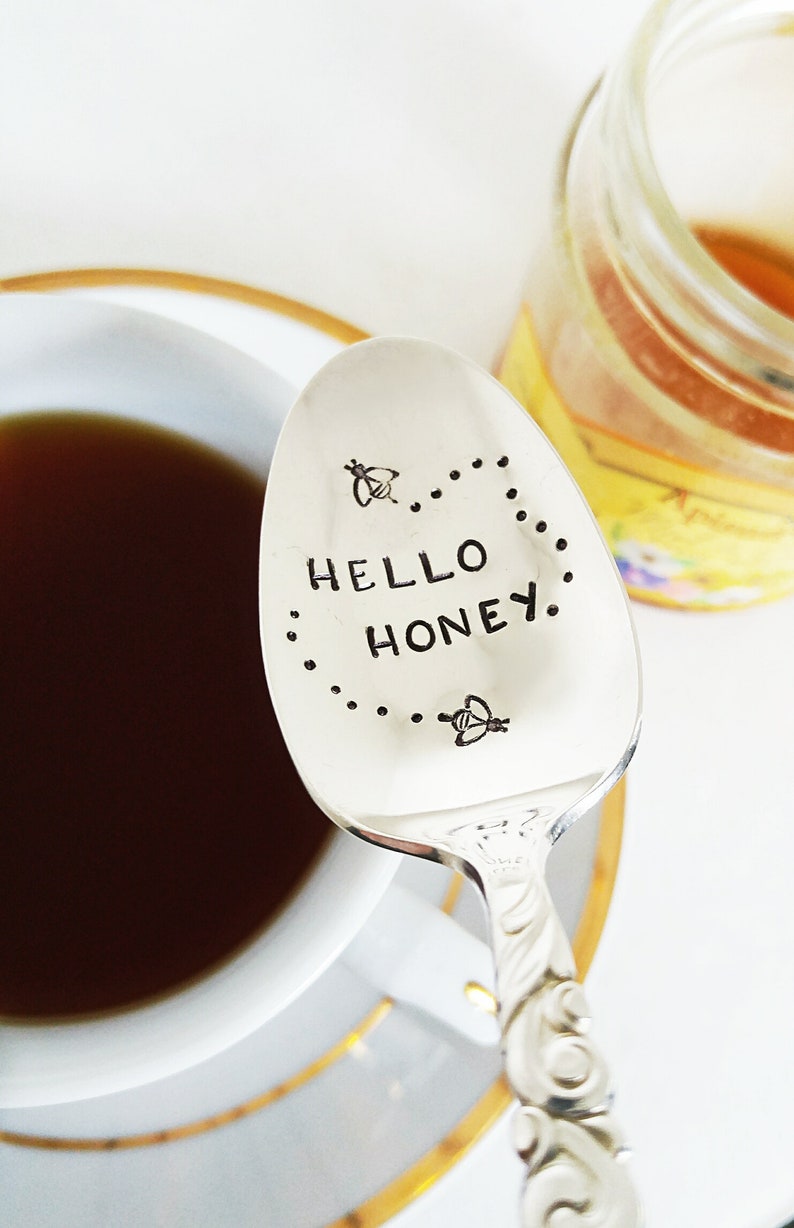 Hello Honey / Tea Spoon / Honey Spoon / Bee stamped / Gift for Etsy