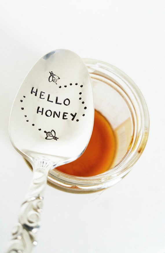 Tea Spoon Bee Stamped Honey Spoon Hand Stamped Spoon Queen Bee