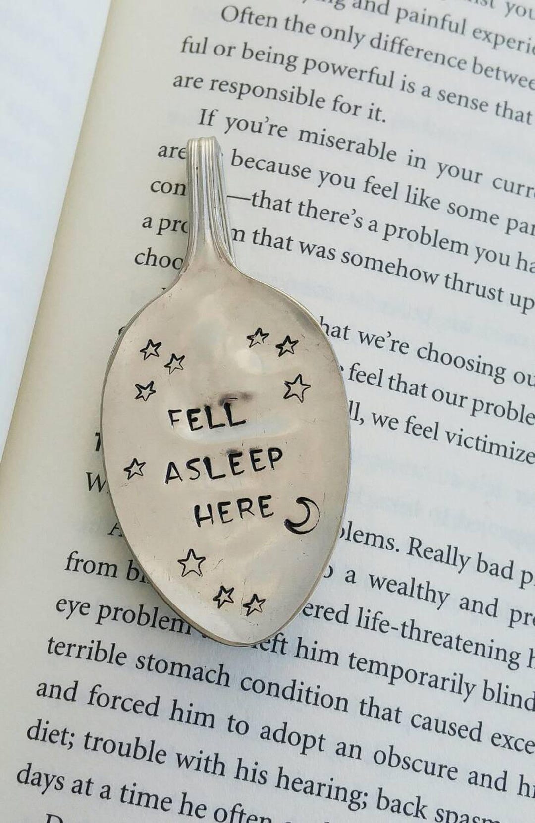 Bookmark Fell Asleep Here Bookmark Vintage Stamped Spoon photo