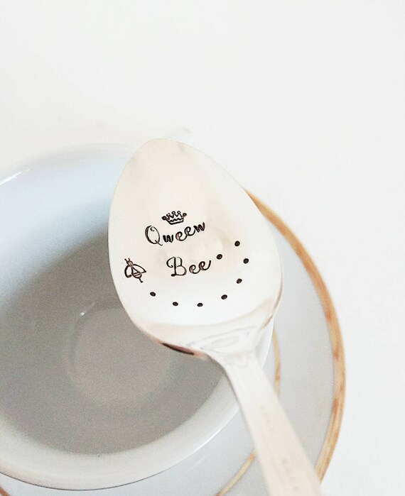 Tea Spoon Bee Stamped Honey Spoon Hand Stamped Spoon Queen Bee