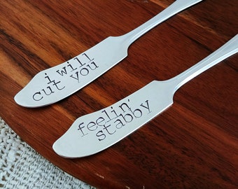 Cheese Knives | I Will Cut You & Feelin Stabby | Charcuterie | Cocktail Party | Cheese Platter | Funny Gift for Hostess Under 50