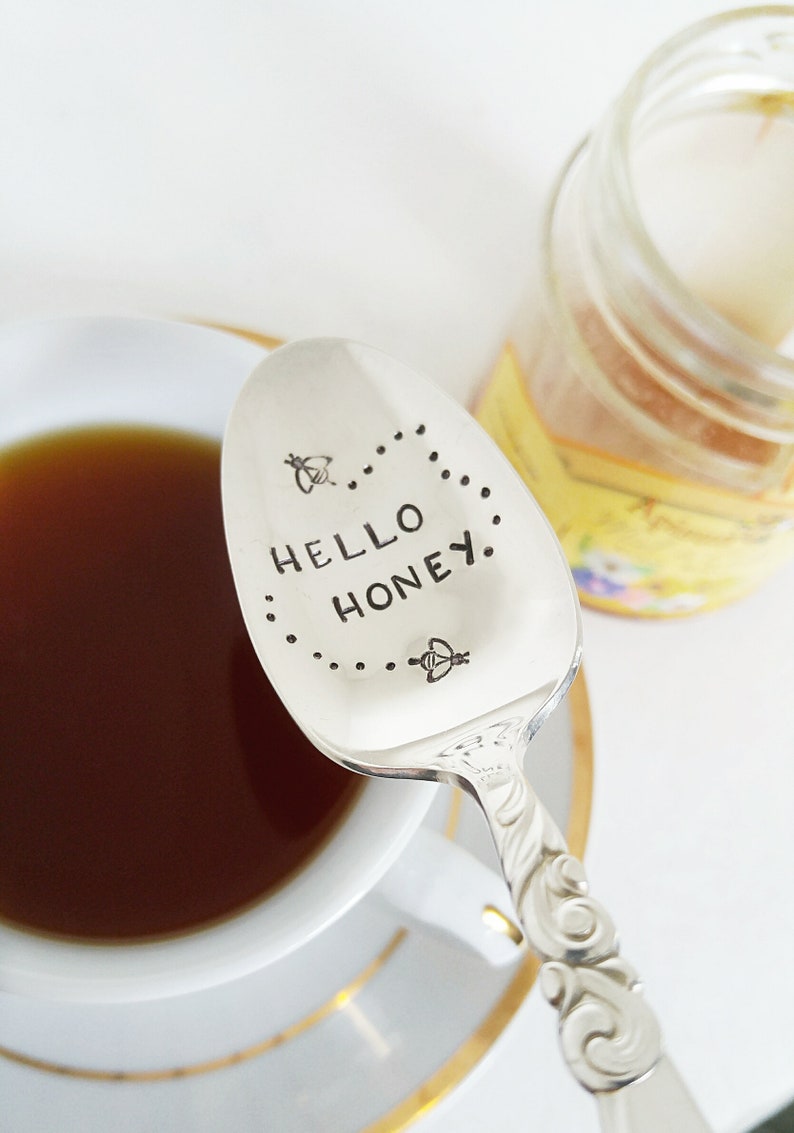 Hello Honey / Tea Spoon / Honey Spoon / Bee stamped / Gift for Etsy