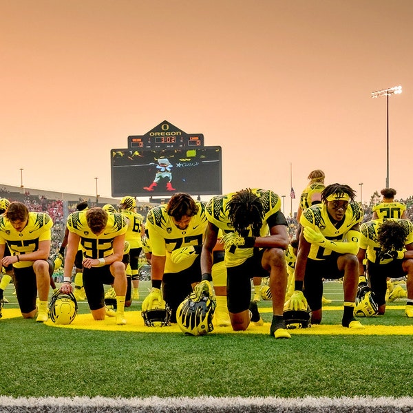 Oregon Ducks Football Scene "Take a Knee" at Autzen Stadium. Gallery Wrapped 3/4" Custom Canvas