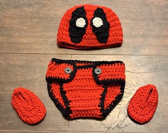 Deadpool inspired diaper cover set photo prop newborn baby's first picture costume
