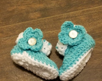 Booties flowered teal baby gift