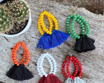 The {Team Spirit} Tassel Earrings. Beaded hoop with a variety of tassels colors. Handmade. Lightweight. team colors. game day earrings