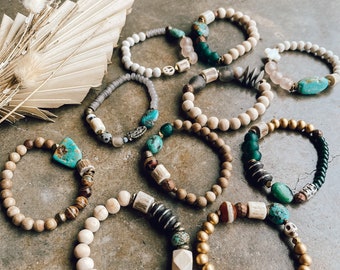 The {Catarina} Deer Lease bracelets with tumbled deer shed antler beads, natural stones & turquoise. Stretch. Hunter