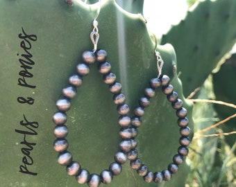 The {Evelyn} Navajo Pearl Earrings. Beaded hoop. Handmade. Light weight. Teardrop or Pear shape. Simplicity