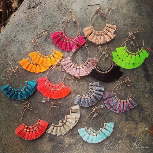 Tassel Hoop Earrings Jewelry Etsy