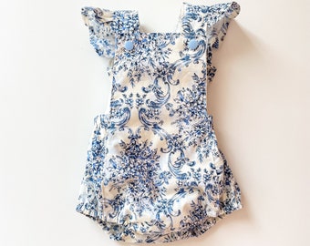 Blue and white floral romper | Baby shower gift | New baby gift | Spring floral | Classic Toddler Romper | Blue Willow |