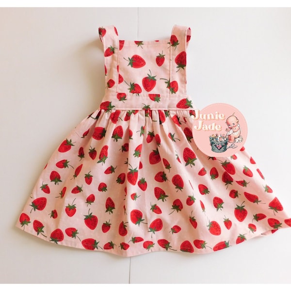 Strawberry Pinafore Dress | Strawberry fields forever | Strawberry first birthday | Berry First | Berry Sweet Birthday