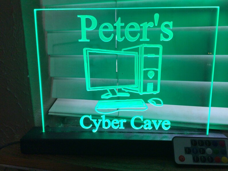 Multi-Color LED COMPUTER gaming controller PlayStation XBOX Personalized sign with remote neon sign Black painted Base