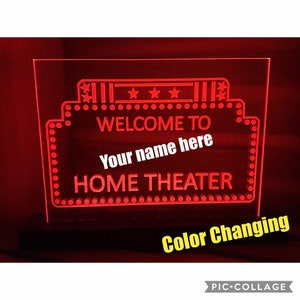 Multi-Neon Color LED Home Theater Personalized sign  Office sign (Black painted Base)