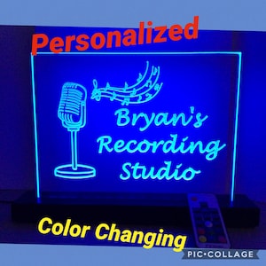 Multi-Color Chasing LED Guitar / mic / Recording  studio / base Guitar / lighted sign with remote neon sign (Black painted Base)