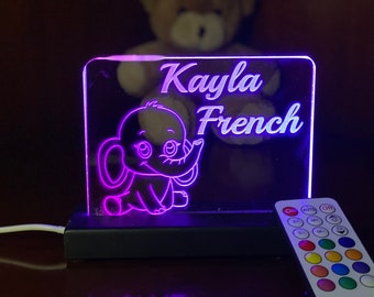 Personalized Elephant Nightlight baby gift Chasing lighted sign, neon sign, Baby room nightlight baby shower gift