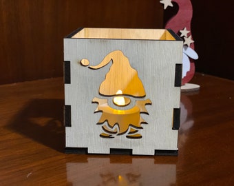 Wooden 4 sided Gnome Lantern Tea Light candle holder Laser Cut