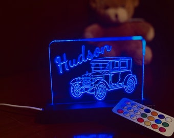 Personalized vintage car Nightlight baby gift Chasing lighted sign, neon sign, Baby room nightlight baby shower gift