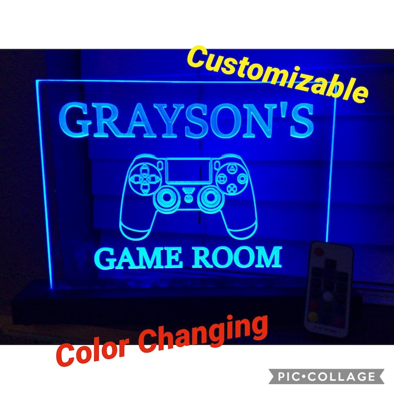 Multi-Color LED COMPUTER gaming controller PlayStation XBOX Personalized sign with remote neon sign Black painted Base