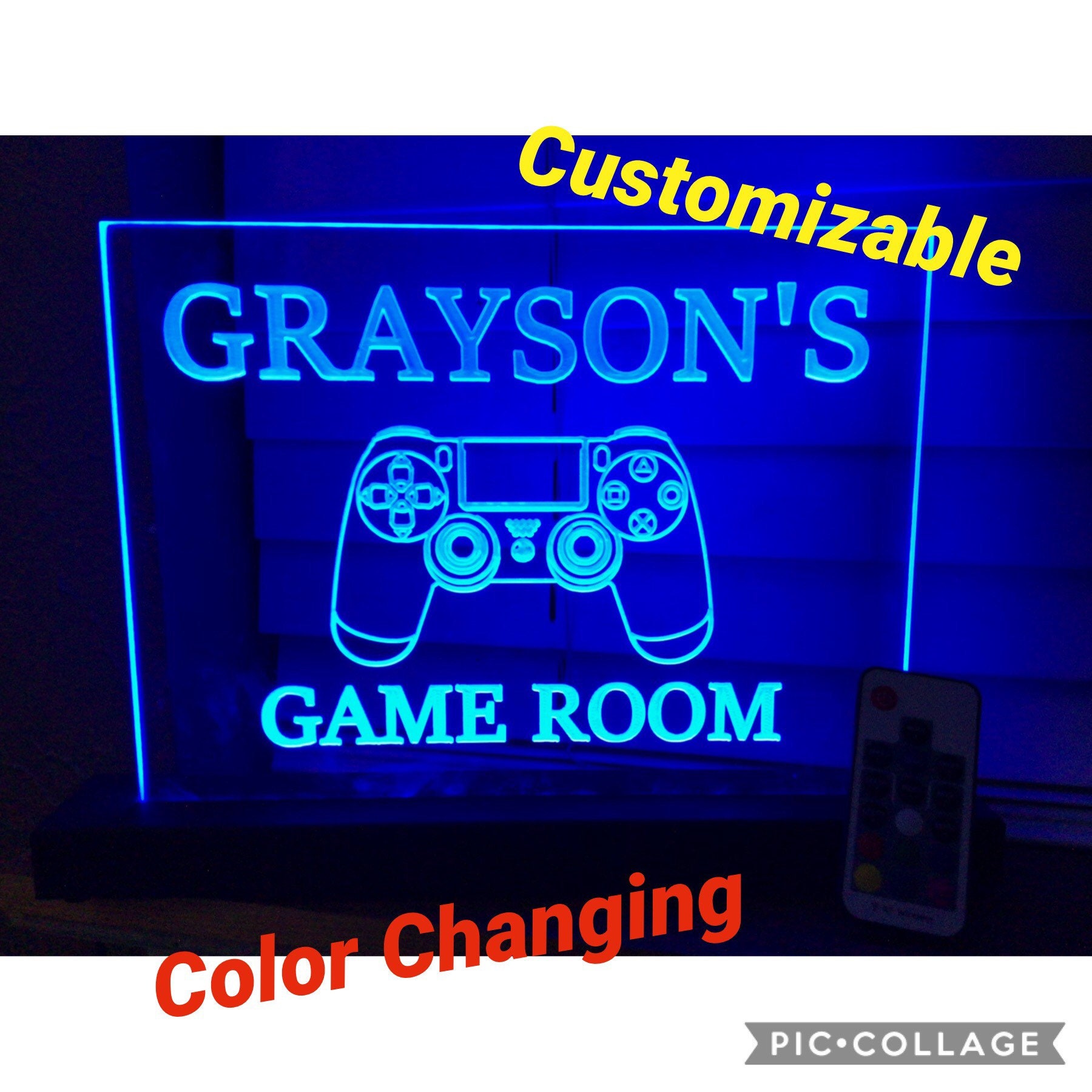 Multi-Color LED COMPUTER gaming controller  PlayStation XBOX   Personalized sign with remote neon sign Black painted Base