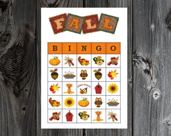 Fall Autumn Bingo 30 Printable Halloween Thanksgiving Party Bingo Game Cards