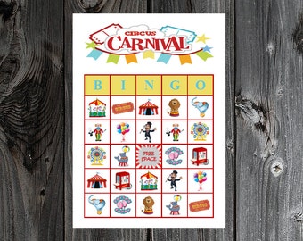 Circus Carnival Bingo 30 Printable Birthday Party Bingo Game Cards