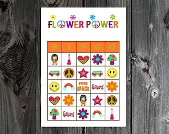Flower Power Bingo 30 Printable Hippie Retro 60s 70s Party Bingo Game Cards