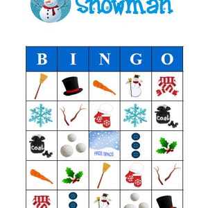 Snowman Winter Bingo 30 Printable Christmas Holiday Party Bingo Game ...