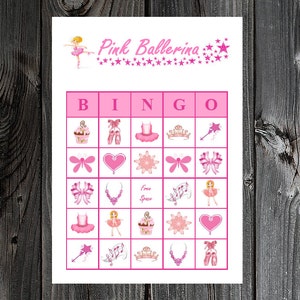 Pink Ballerina Bingo 30 Printable Girl Birthday Party Bingo Game Cards