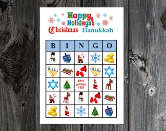Christmas Hanukkah Bingo 30 Printable Happy Holidays Party Bingo Game Cards