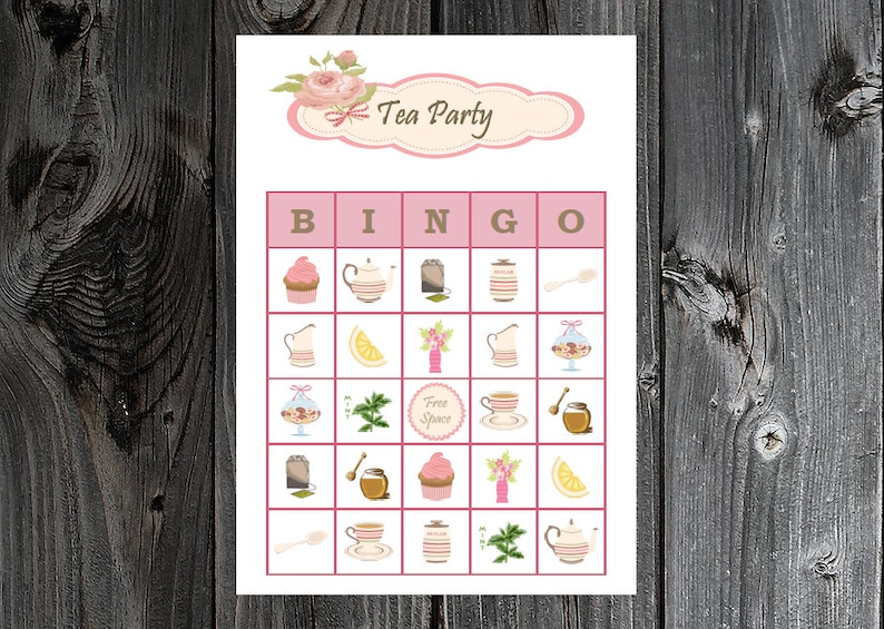 Tea Party Bingo 30 Printable Bingo Game Cards for Girls Birthday / Bridal Shower / Mothers Day 