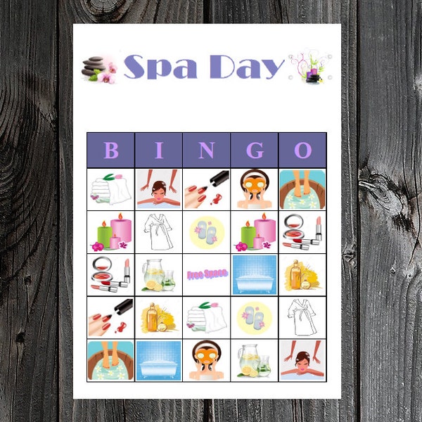 Spa Day Bingo 30 Printable Birthday Party Bingo Game Cards